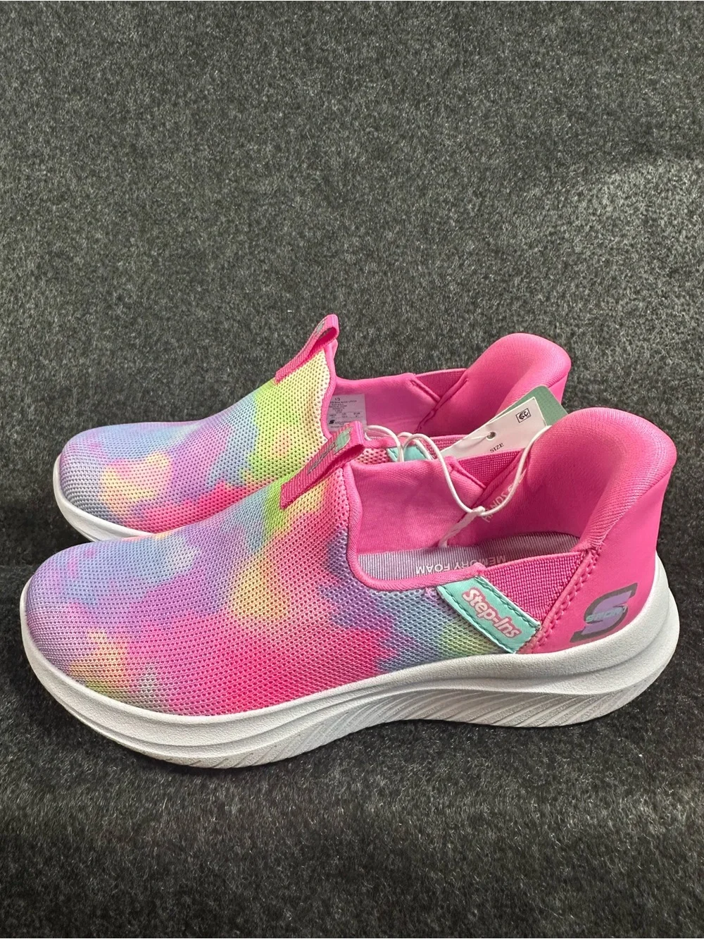 Skechers Girls Step-Ins Tie Dye Sneakers Slip On Memory Foam Shoes Size 13
